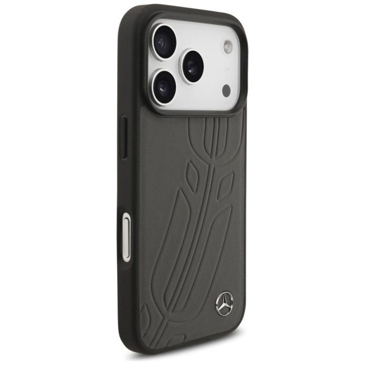 Telefono dėklas iPhone 17 Pro juodas odinis MagSafe Mercedes