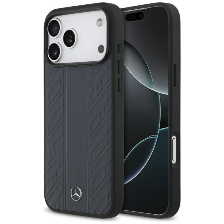 Telefono dėklas iPhone 17 Pro Max mėlynas odinis MagSafe Mercedes