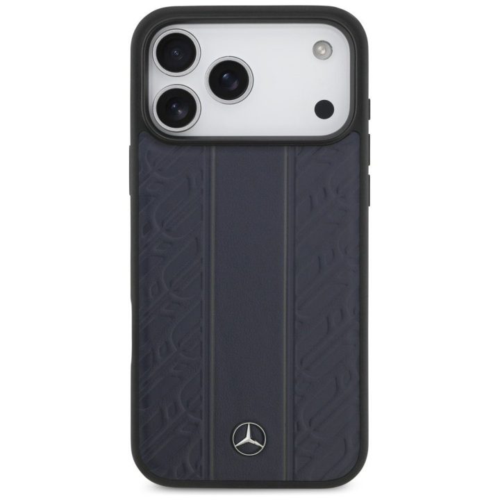 Telefono dėklas iPhone 17 Pro Max mėlynas odinis MagSafe Mercedes