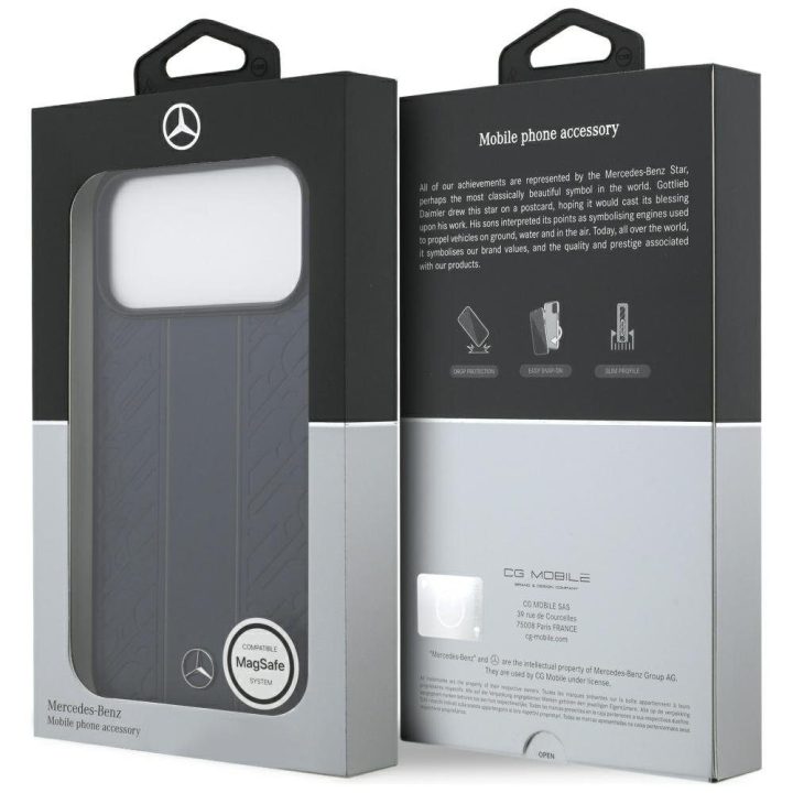Telefono dėklas iPhone 17 Pro Max mėlynas odinis MagSafe Mercedes
