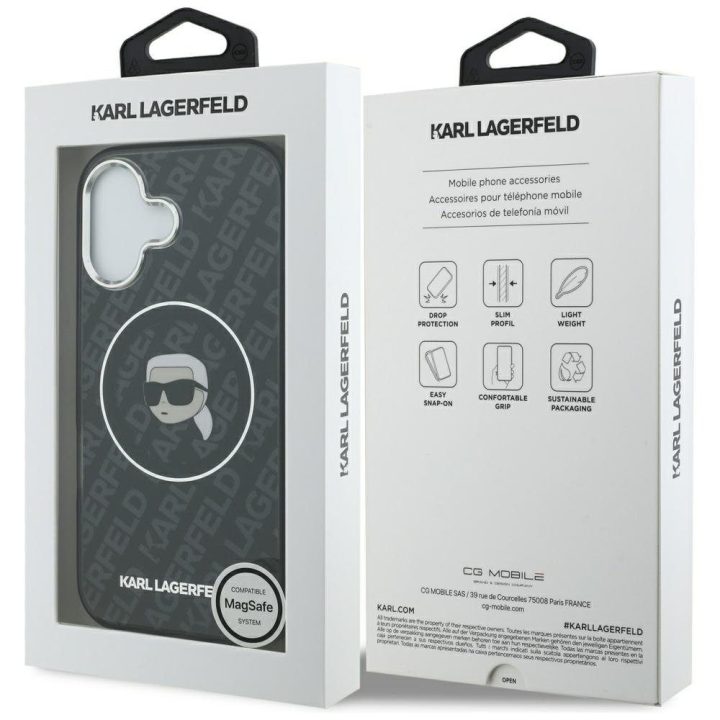 Telefono dėklas iPhone 17 Karl Lagerfeld IML Karl Head Logo MagSafe, juodas