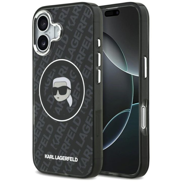 Telefono dėklas iPhone 17 Karl Lagerfeld IML Karl Head Logo MagSafe, juodas
