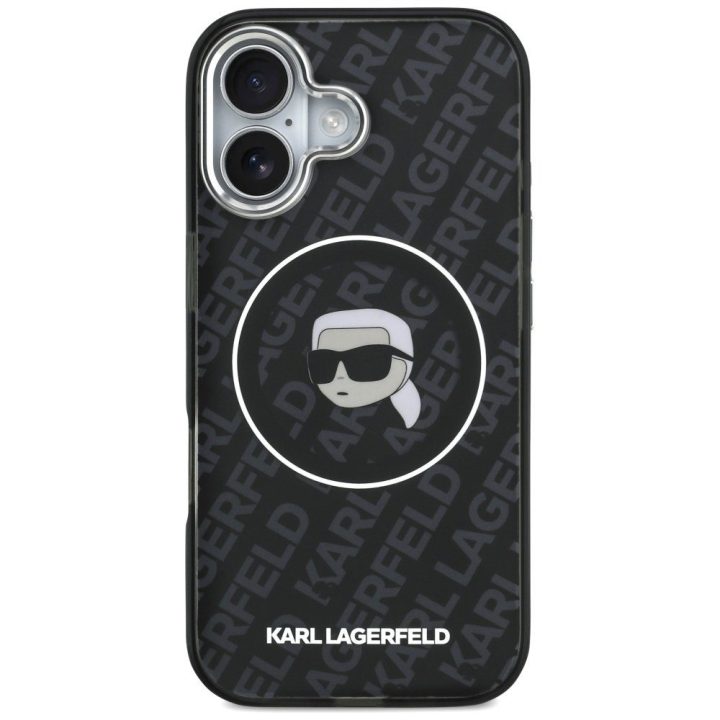 Telefono dėklas iPhone 17 Karl Lagerfeld IML Karl Head Logo MagSafe, juodas