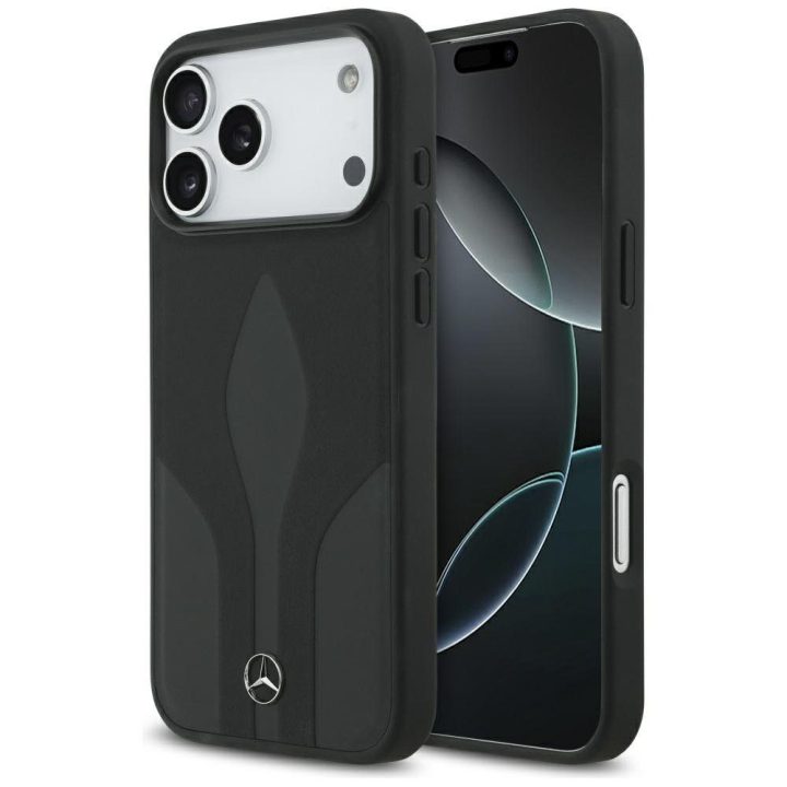 Telefono dėklas iPhone 17 Pro Max juodas oda MagSafe Mercedes