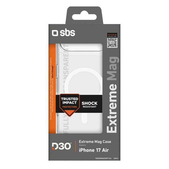 Telefono dėklas iPhone 17 Air skaidrus MagSafe D3O SBS
