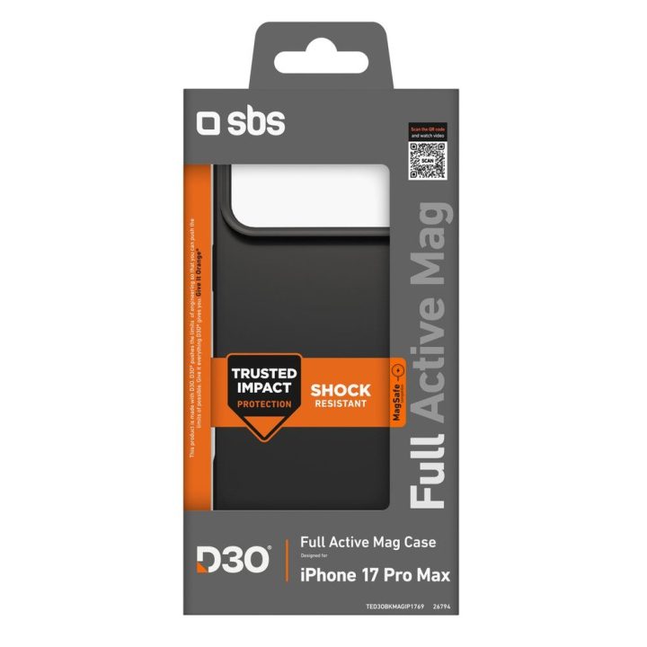 Telefono dėklas iPhone 17 Pro Max juodas MagSafe D3O SBS