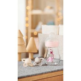 Kūdikių buteliukas stiklinis 260 ml rožinis MAM Feel Good Forest