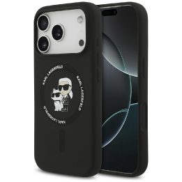 Telefono dėklas iPhone 17 Pro juodas silikoninis MagSafe Karl Lagerfeld