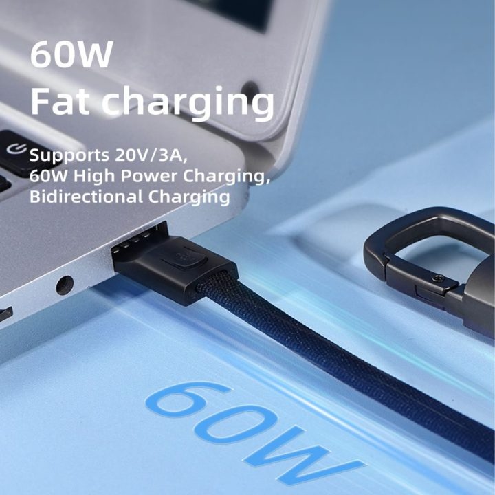 USB-C laidas su raktų pakabuku 60 W pilkas