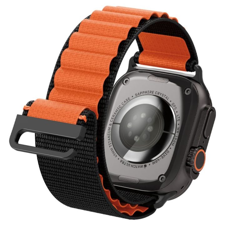 Išmaniojo laikrodžio dirželis Apple Watch 44/45/46/49 mm juodas ir oranžinis Spigen