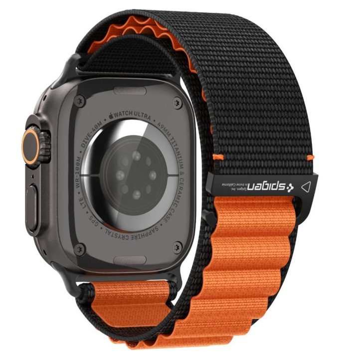 Išmaniojo laikrodžio dirželis Apple Watch 44/45/46/49 mm juodas ir oranžinis Spigen