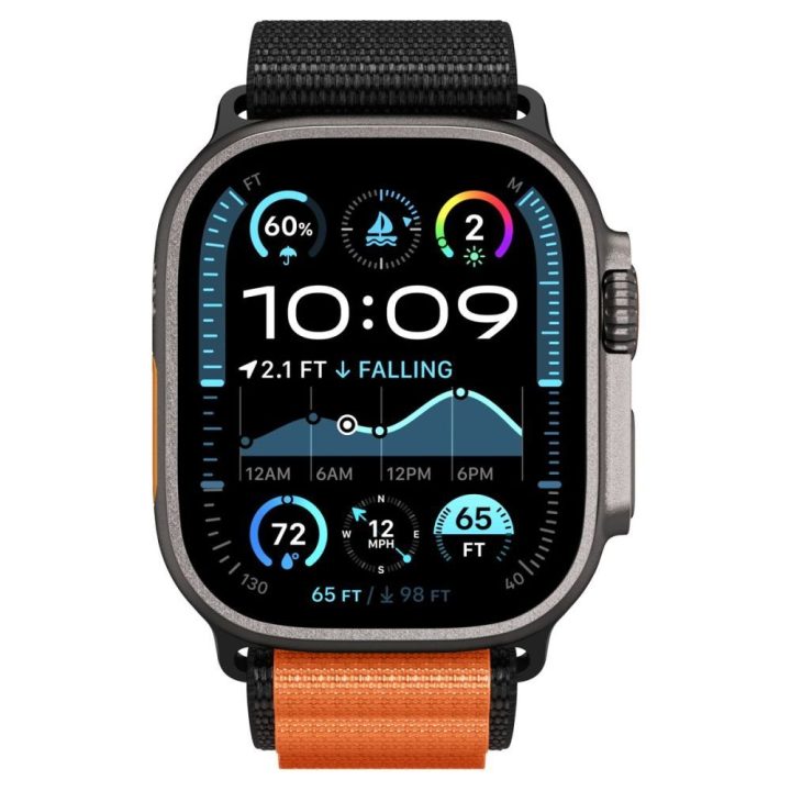 Išmaniojo laikrodžio dirželis Apple Watch 44/45/46/49 mm juodas ir oranžinis Spigen