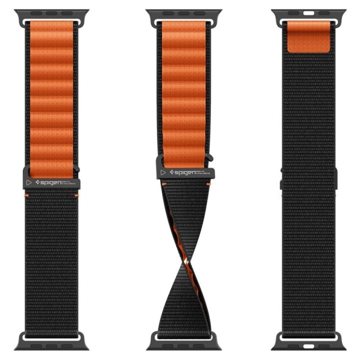 Išmaniojo laikrodžio dirželis Apple Watch 44/45/46/49 mm juodas ir oranžinis Spigen