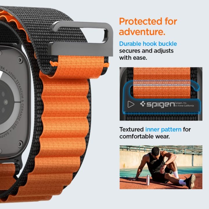 Išmaniojo laikrodžio dirželis Apple Watch 44/45/46/49 mm juodas ir oranžinis Spigen