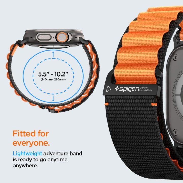 Išmaniojo laikrodžio dirželis Apple Watch 44/45/46/49 mm juodas ir oranžinis Spigen