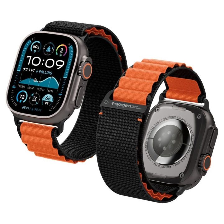 Išmaniojo laikrodžio dirželis Apple Watch 44/45/46/49 mm juodas ir oranžinis Spigen
