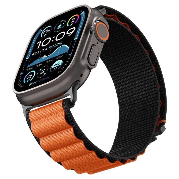 Išmaniojo laikrodžio dirželis Apple Watch 44/45/46/49 mm juodas ir oranžinis Spigen