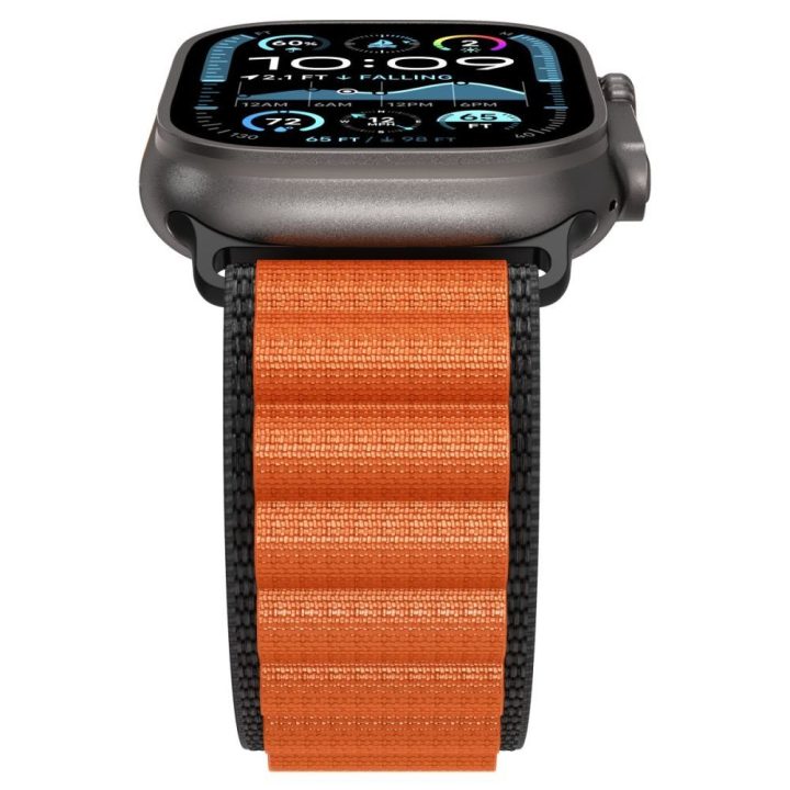 Išmaniojo laikrodžio dirželis Apple Watch 44/45/46/49 mm juodas ir oranžinis Spigen