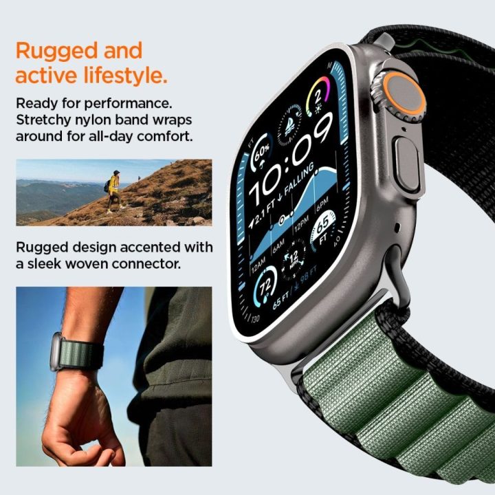 Išmaniojo laikrodžio dirželis Apple Watch 44–49 mm juodas ir žalias Spigen