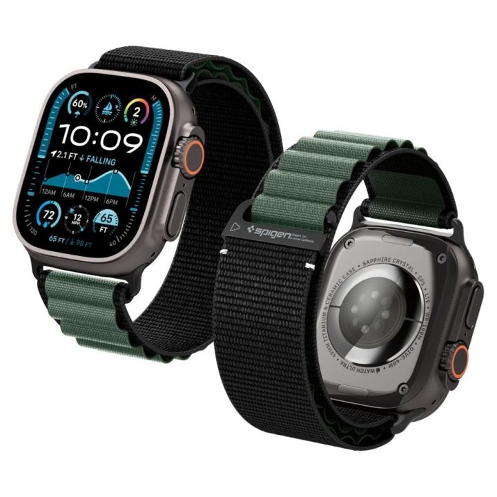 Išmaniojo laikrodžio dirželis Apple Watch 44–49 mm juodas ir žalias Spigen