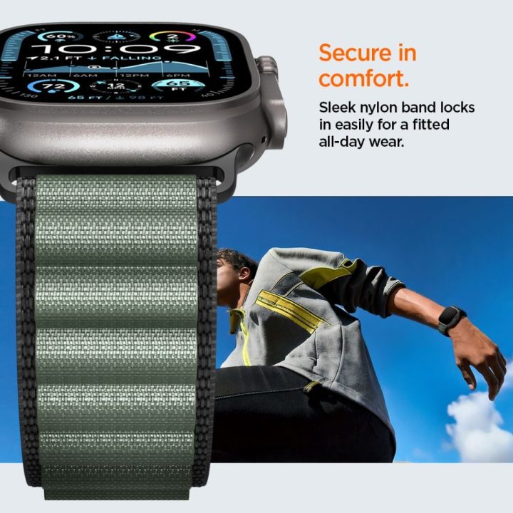 Išmaniojo laikrodžio dirželis Apple Watch 44–49 mm juodas ir žalias Spigen