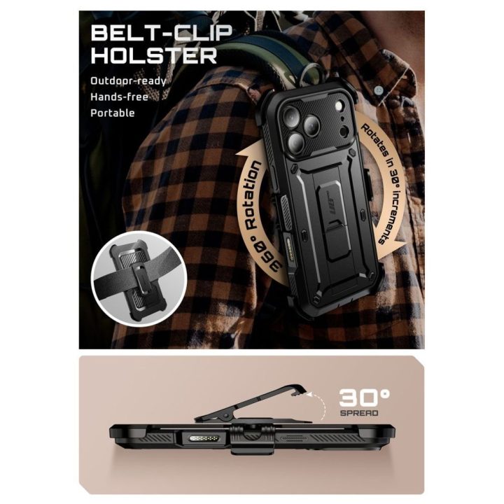 Telefono dėklas iPhone 17 Pro juodas atsparus smūgiams Supcase