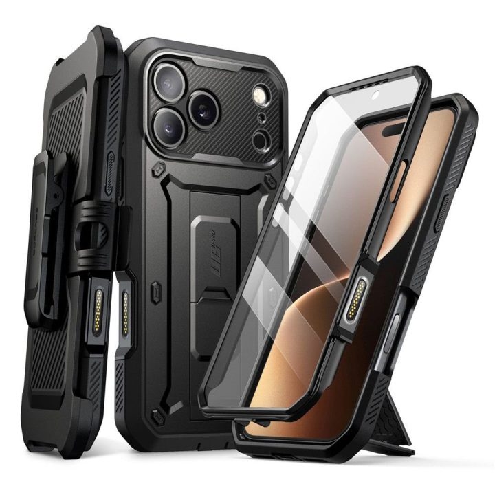 Telefono dėklas iPhone 17 Pro juodas atsparus smūgiams Supcase