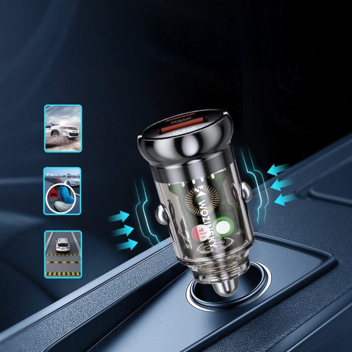 Automobilinis kroviklis 65 W USB-C PD / USB-A QC 3.0 juodas