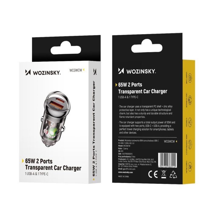 Automobilinis kroviklis 65 W USB-C PD / USB-A QC 3.0 juodas