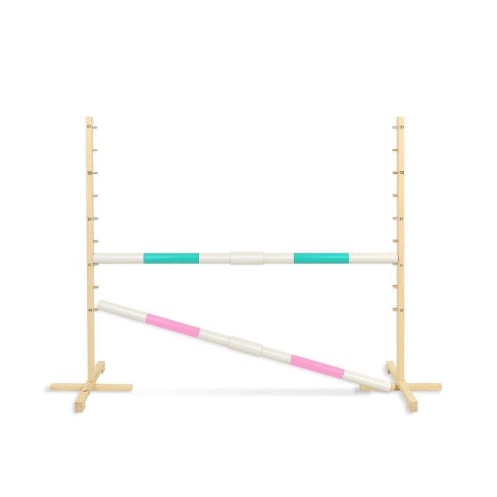 Šuolių kliūtis hobby horsing 160×120 cm su dviem kartelėmis mentos ir šviesiai rožinė