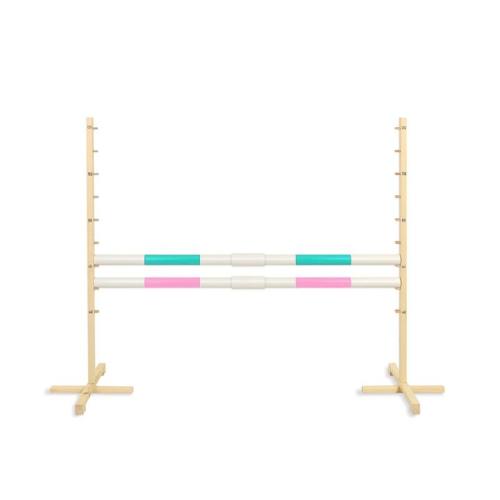 Šuolių kliūtis hobby horsing 160×120 cm su dviem kartelėmis mentos ir šviesiai rožinė