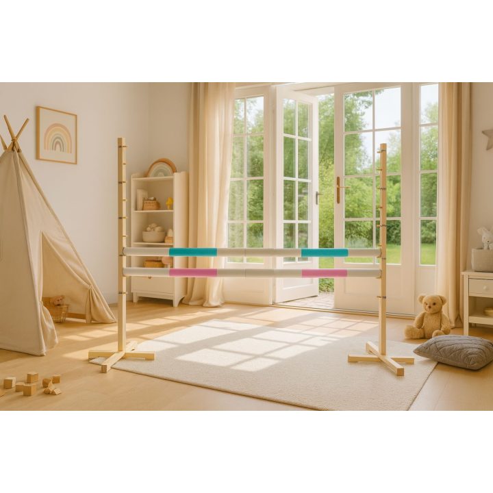 Šuolių kliūtis hobby horsing 160×120 cm su dviem kartelėmis mentos ir šviesiai rožinė