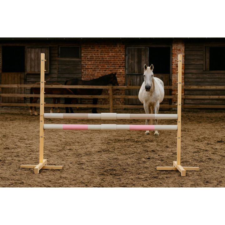 Šuolių kliūtis hobby horse 160×120 cm smėlio ir šviesiai rožinė