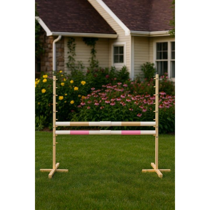 Šuolių kliūtis hobby horse 160×120 cm smėlio ir šviesiai rožinė