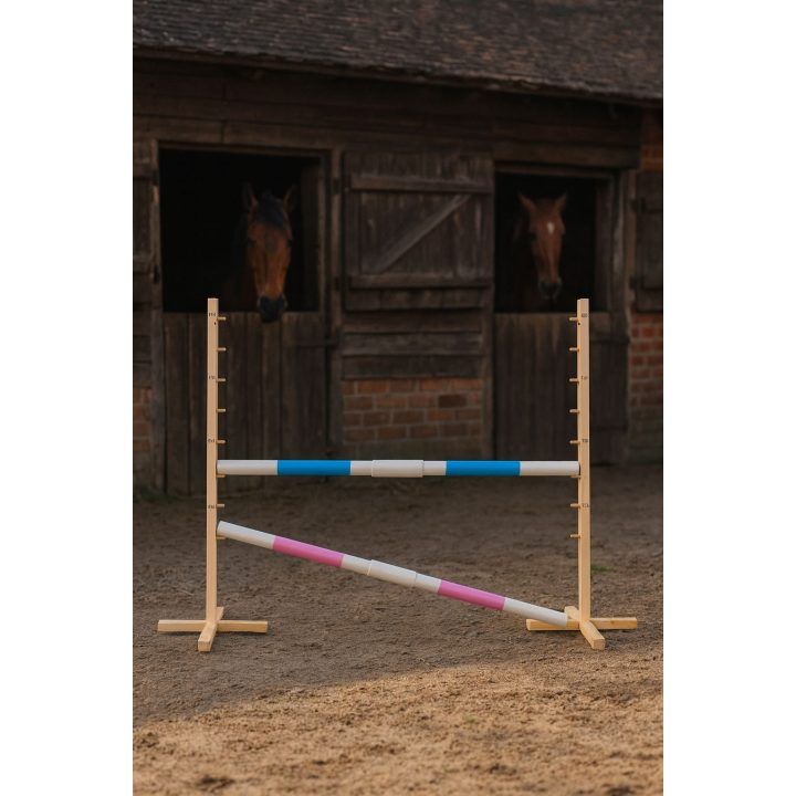 Šuolių kliūtis Hobby Horse 160×120 cm su dviem kartelėmis mėlyna ir rožinė