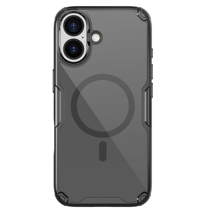 Telefono dėklas iPhone 17 permatomas juodas MagSafe Nillkin