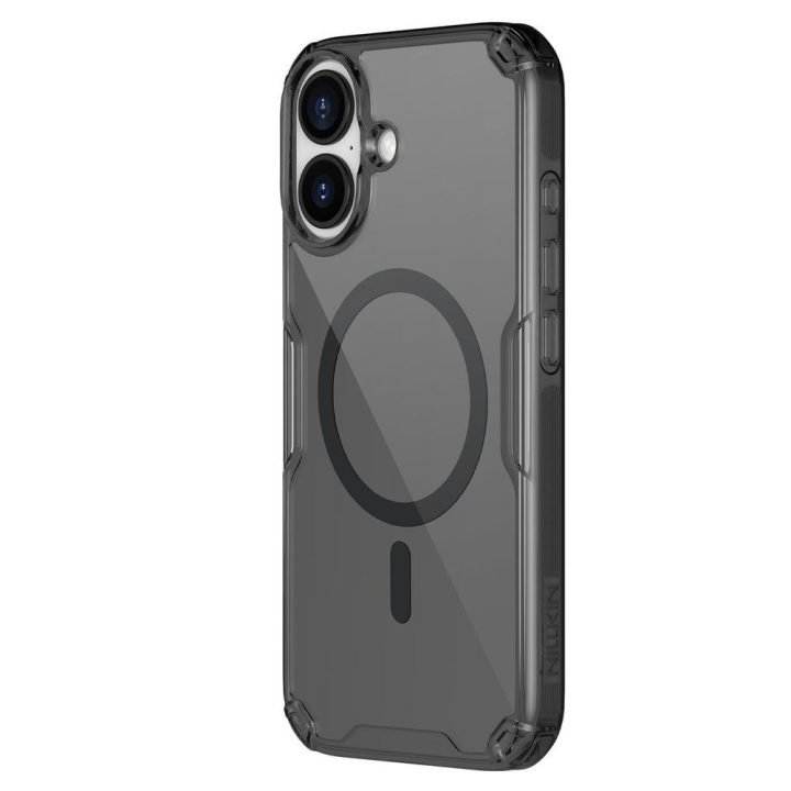 Telefono dėklas iPhone 17 permatomas juodas MagSafe Nillkin