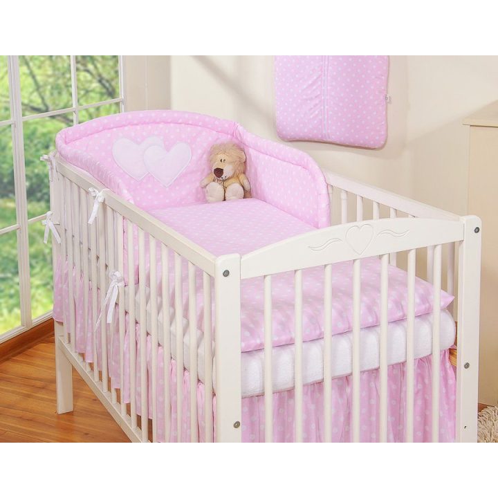 Patalynės komplektas kūdikiui 2 dalių rožinis su baltais taškais Bobono