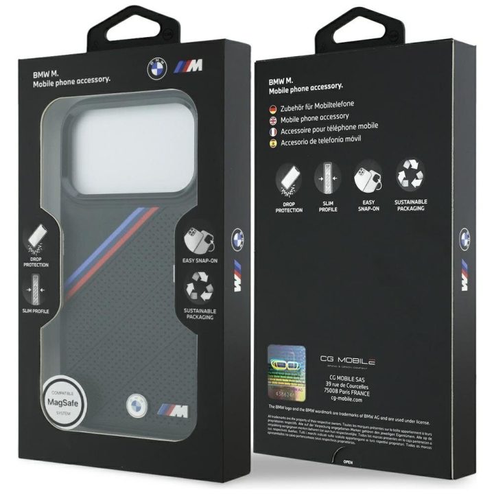 Telefono dėklas iPhone 17 Pro juodas MagSafe BMW M Tricolor