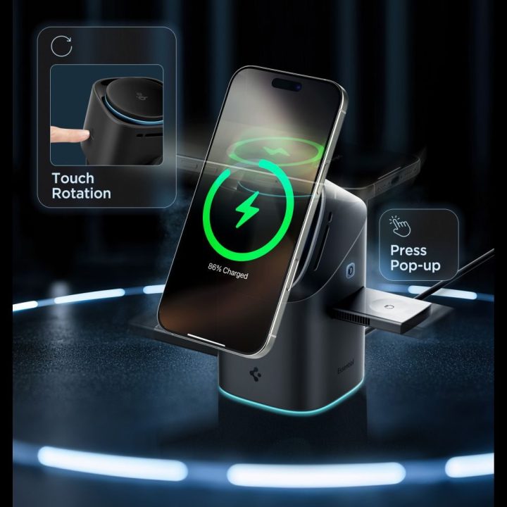 Belaidis kroviklis 3 in 1 QI2 juodas Spigen Essential EF223MS