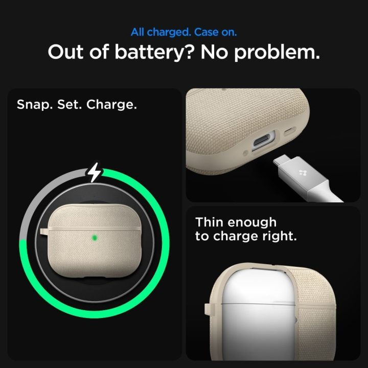Ausinių dėklas AirPods 3 smėlio spalvos audinys Spigen