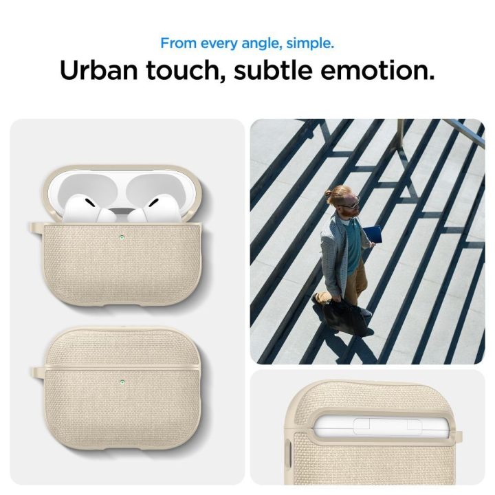 Ausinių dėklas AirPods 3 smėlio spalvos audinys Spigen