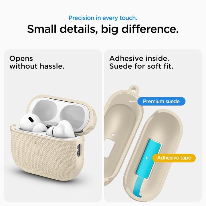 Ausinių dėklas AirPods 3 smėlio spalvos audinys Spigen