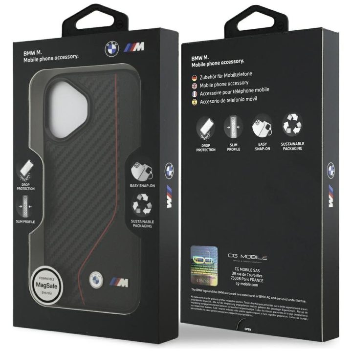 Telefono dėklas iPhone 17 juodas MagSafe BMW M Carbon Line