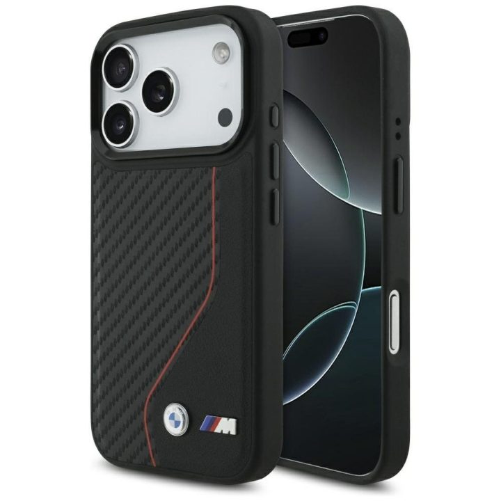 Telefono dėklas iPhone 17 Pro juodas anglies dizaino MagSafe BMW