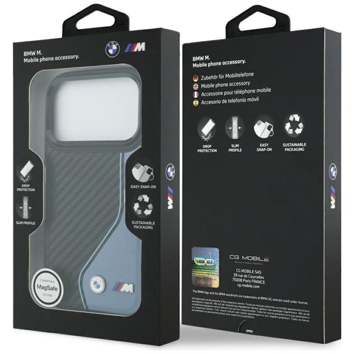 Telefono dėklas iPhone 17 Pro mėlynas MagSafe BMW M Carbon