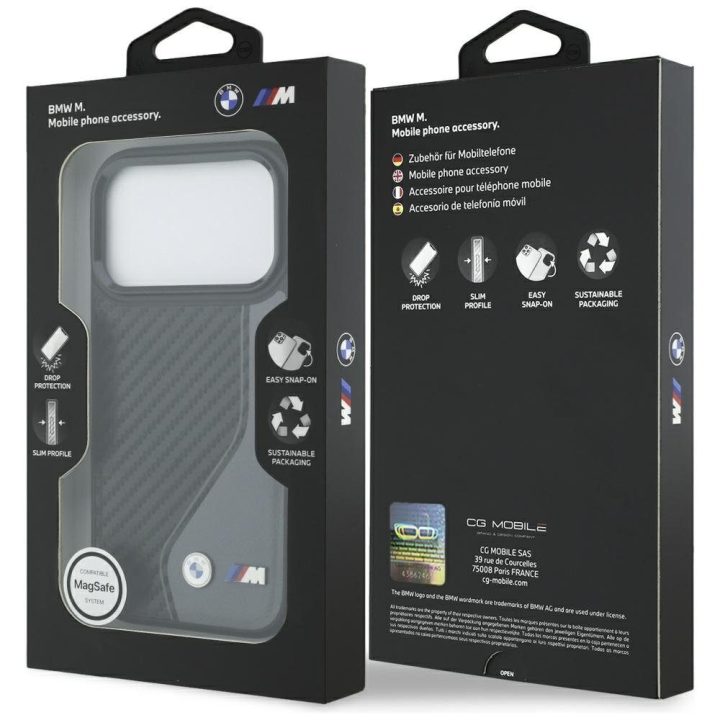 Telefono dėklas iPhone 17 Pro grafito spalvos MagSafe BMW M Carbon Logo