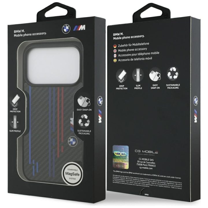Telefono dėklas iPhone 17 Pro juodas Kevlar MagSafe BMW M