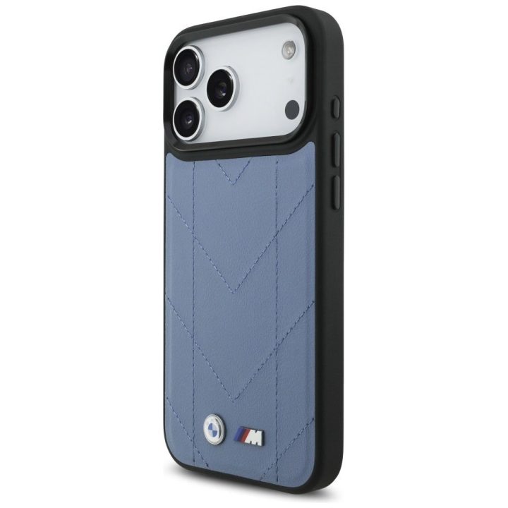 Telefono dėklas iPhone 17 Pro Max mėlynas dygsniuotas MagSafe BMW M