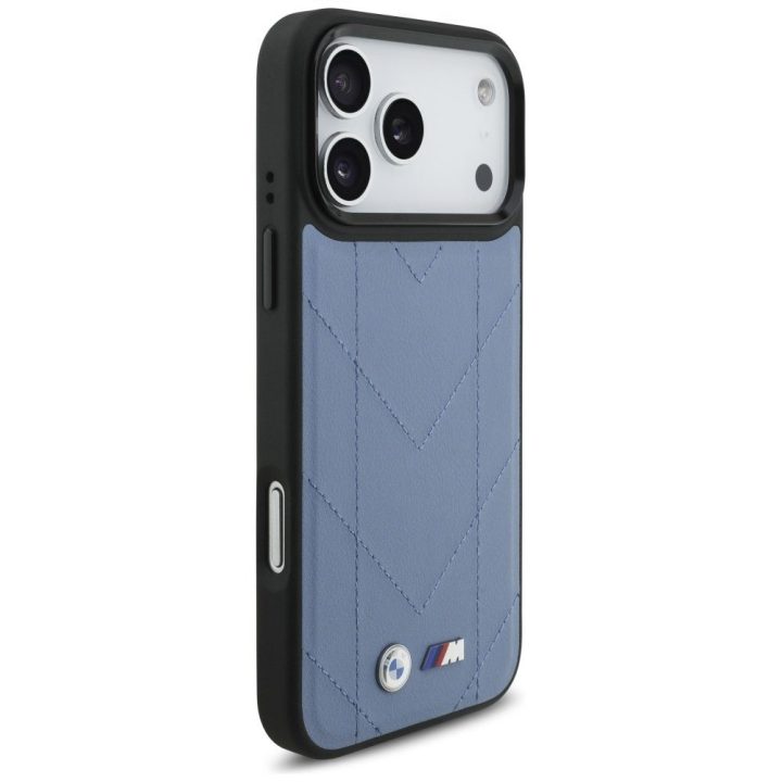 Telefono dėklas iPhone 17 Pro Max mėlynas dygsniuotas MagSafe BMW M